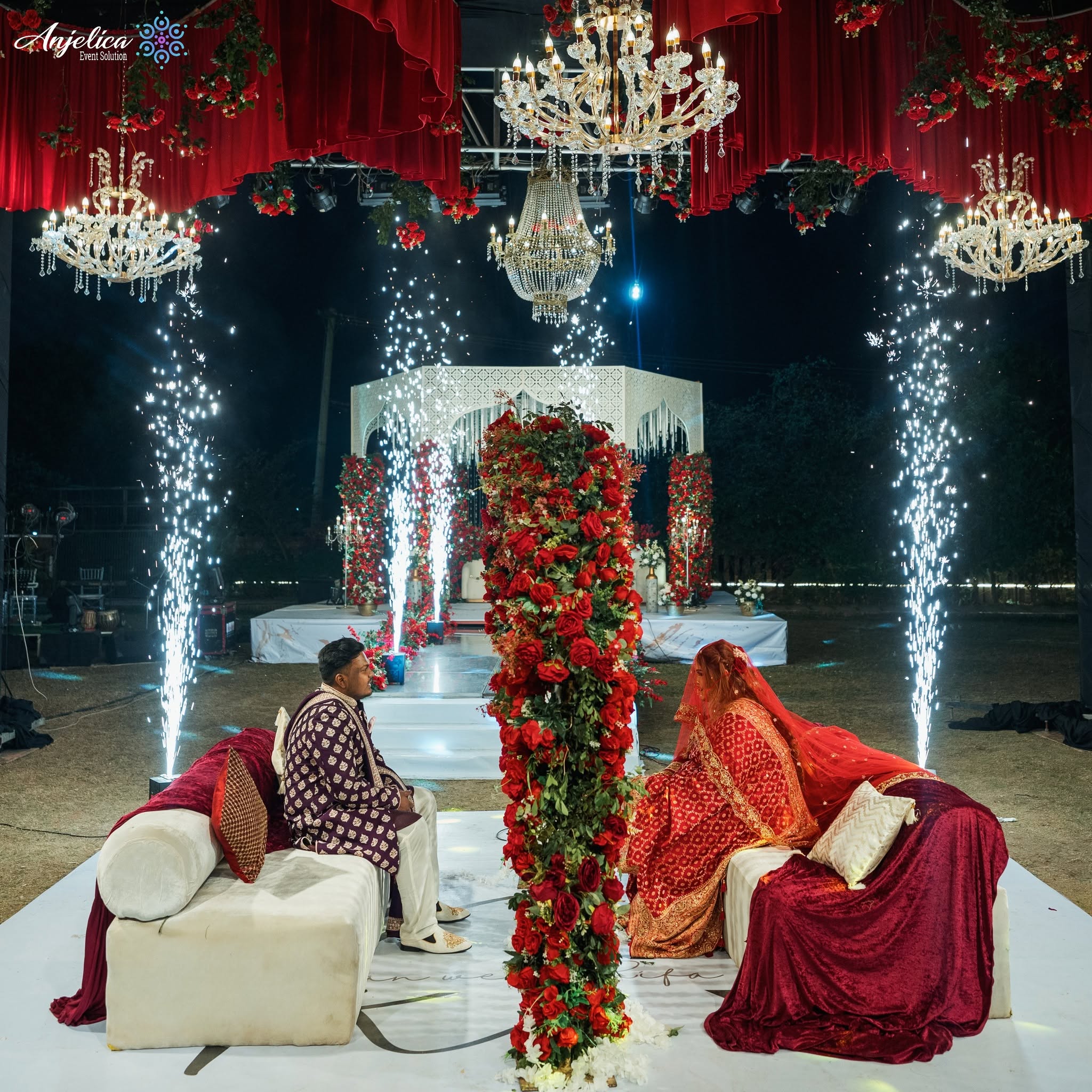 Nikkah stage with floral backdrop